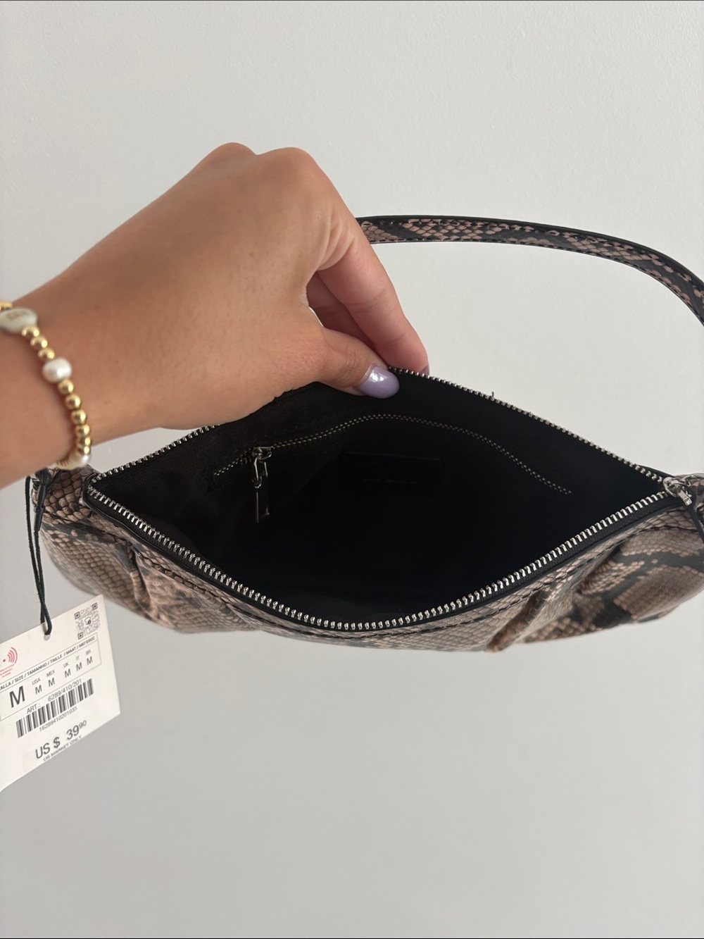 Zara Beige and Black Snake Print Mini Bag - Picture 6 of 10